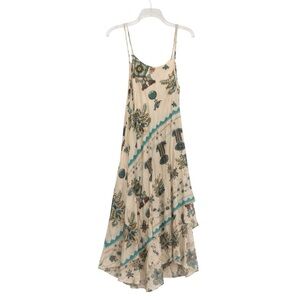 Rhea Boho Umbrella Dress Teal Paisley Asymmetrical Hem NWT Rayon Festival